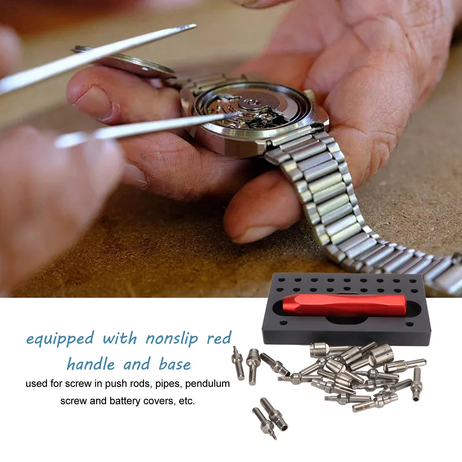 Watch Tube Removing Tool Anti Slip Base Easy Assembly Red Handle Portable Stainless Steel Watch Crown Removing Tool for Store Qme