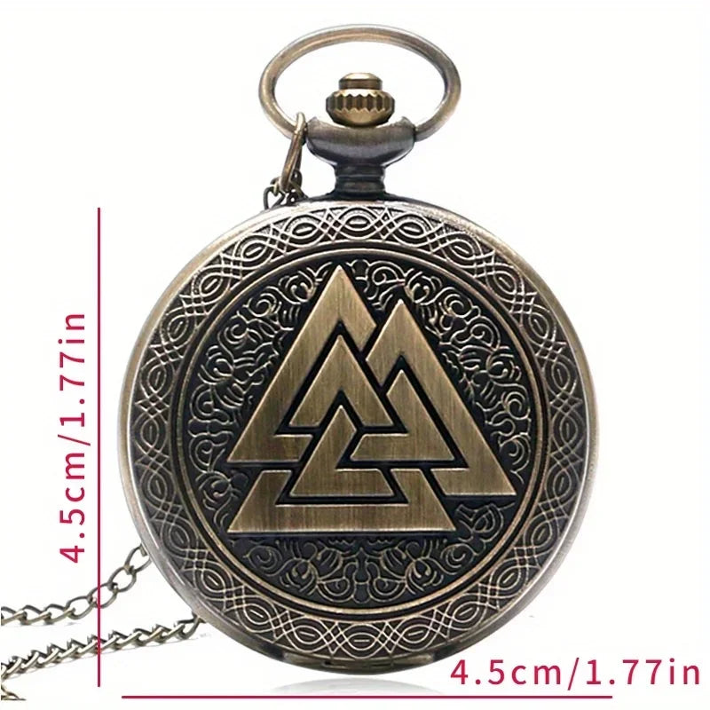 Bronze pocket watch, personalized quartz pocket watch, triangular pattern hanging chain, gift pocket watch for boys and girls Qme
