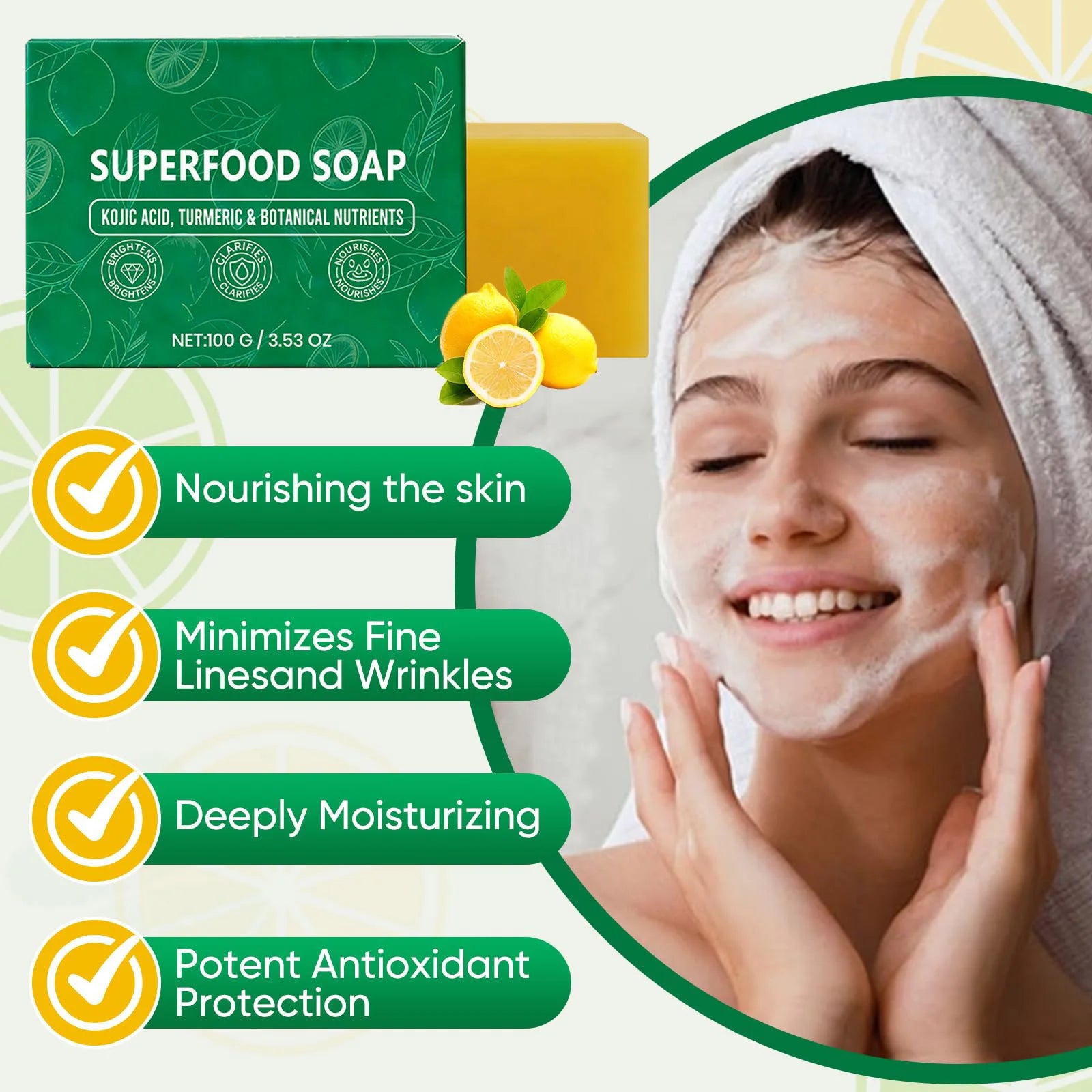 Natural Turmeric Soap for Face & Body Cleanser Handmade Superfood Soap Bar Moisturizing Brightening Skin Exfoliating Face Wash Qme