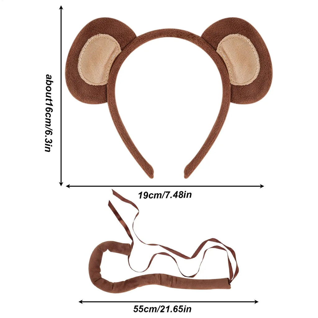 Monkey Ears and Tail Monkey Costume Accessory Kit Fashionable Halloween Animal Ears Cosplay Costume Comfortable Halloween Monkey Qme