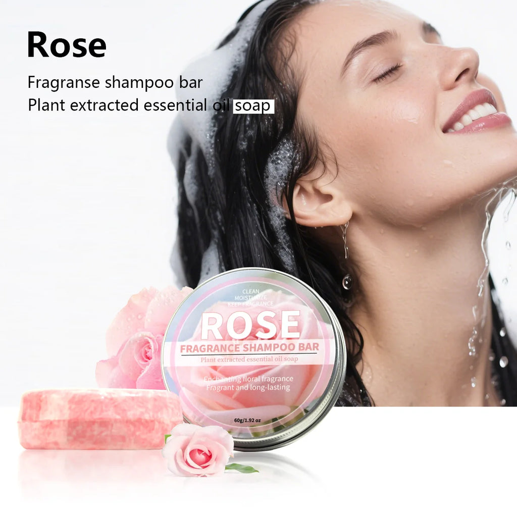 Pink Rose Essential Oil Shampoo Bar Plant Extract Essence Deep Qme 60g
