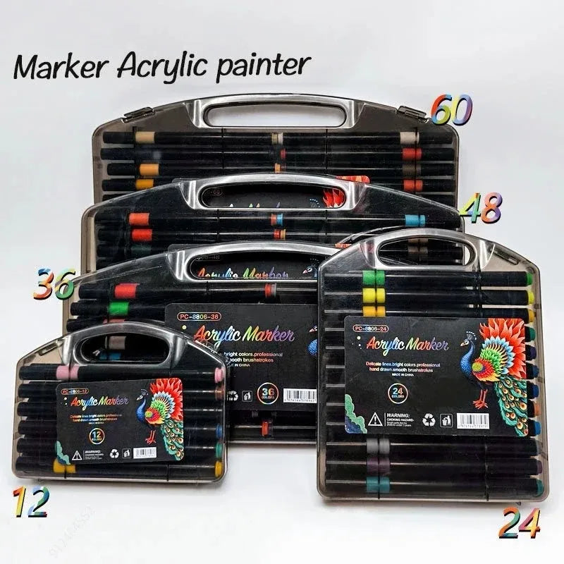 12/24/36/48/60/80 Colors Acrylic Marker Pen Set Waterproof And Quick Dry Paper Stackable Pens For Children And Students Qme