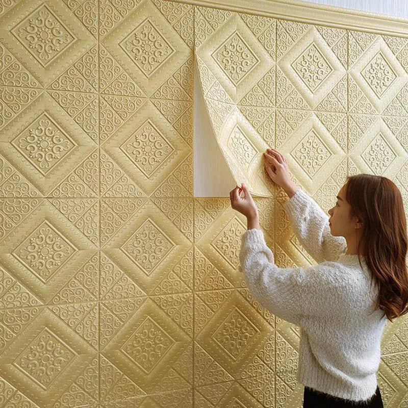 1Pcs 35*35cm Self-adhesive 3D Background Wallpaper Foam Wall Sticker Waterproof Moistureproof Living Room Decoration Qme