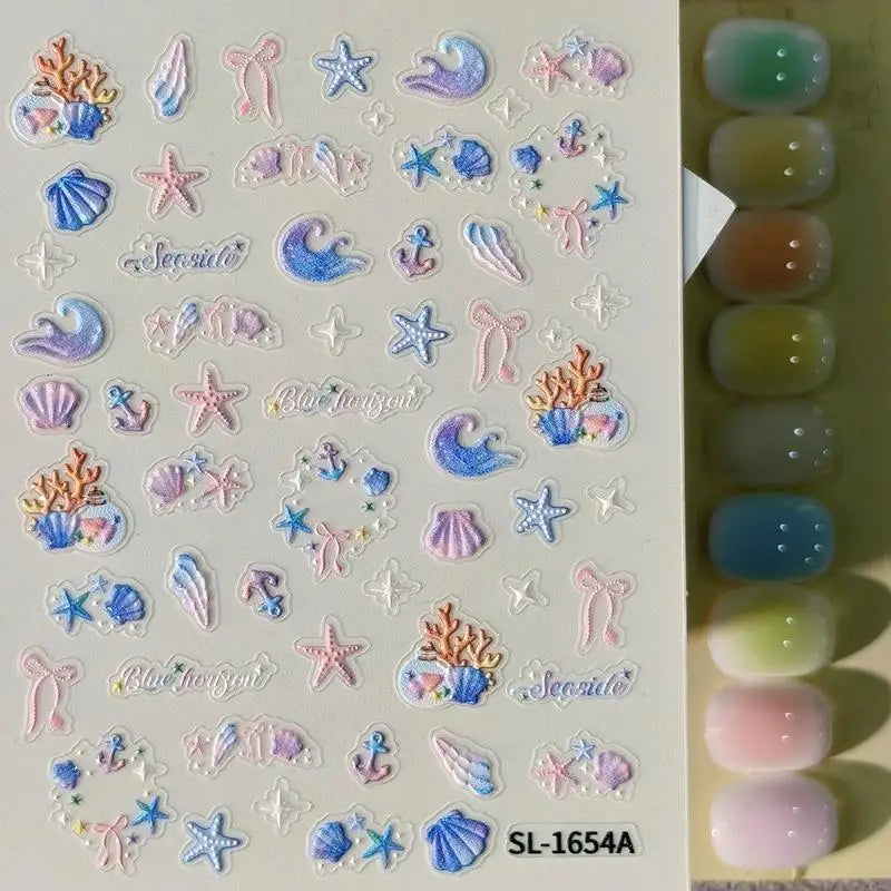 3D Ocean Themed Nail Art Stickers Embossed Starfish Pattern Self Qme A7