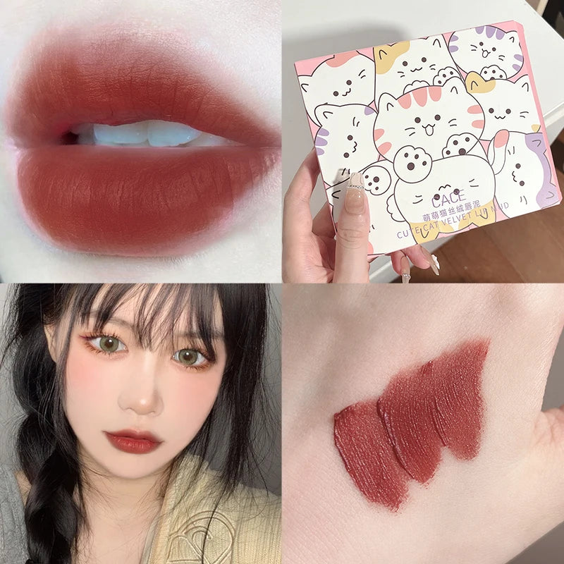 6Pcs/set Matte Velvet Lip Gloss Waterproof Long-lasting Liquid Lipstick Cosmetic Beauty Keep 24 Hours Makeup Sets maquillages Qme