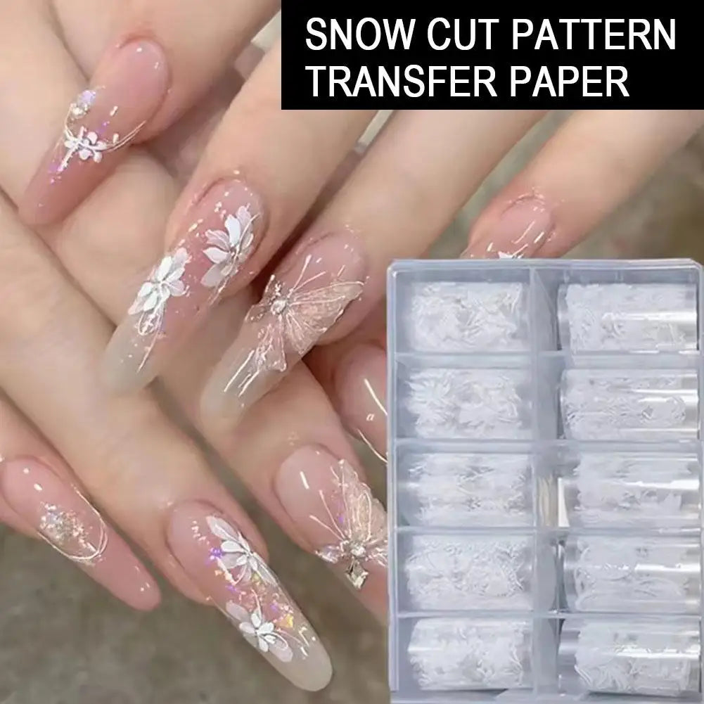 10Roll Box Plaid Flower Nail Foil Transfer Stickers Art Self-adhesive Qme