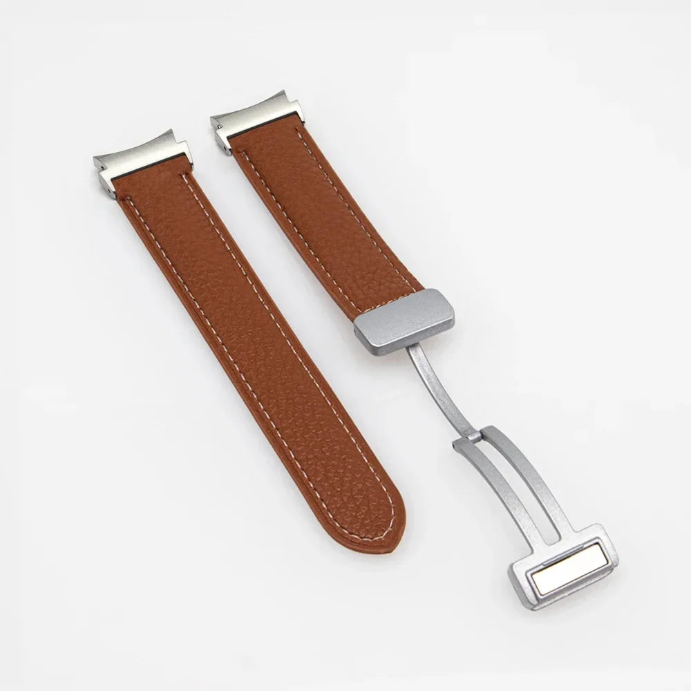 No Gaps Leather Band for Samsung Galaxy Watch 6 5 4 40mm 44mm 4/6Classic 46mm 42 43 47mm 5 Pro 45mm Magnetic Buckle Watch Strap Qme