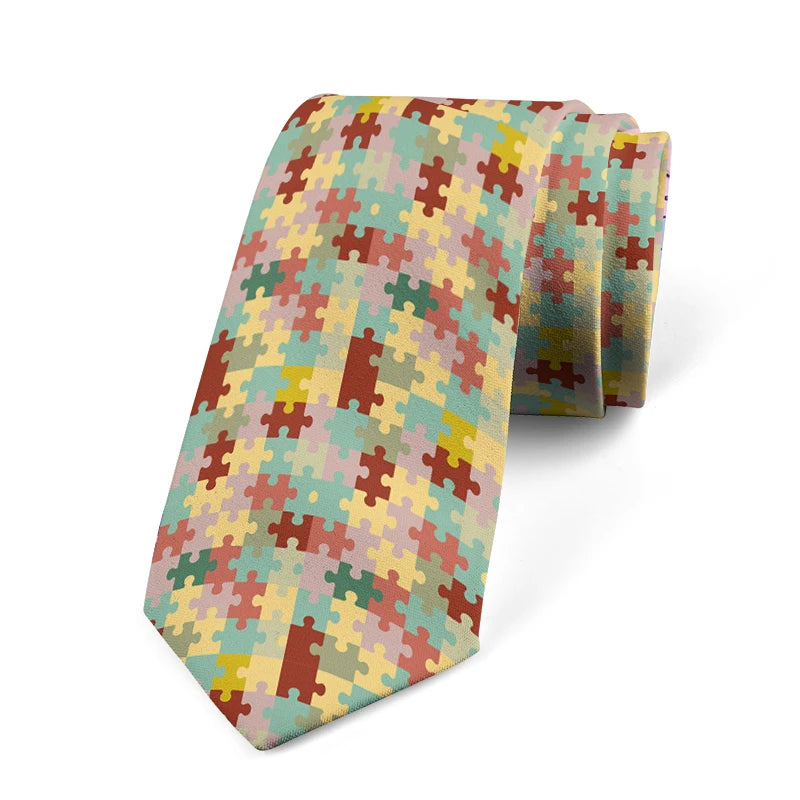 Puzzle Wide Polyester Shirt Suit Tie Men's Fashion Business Unisex Qme style1