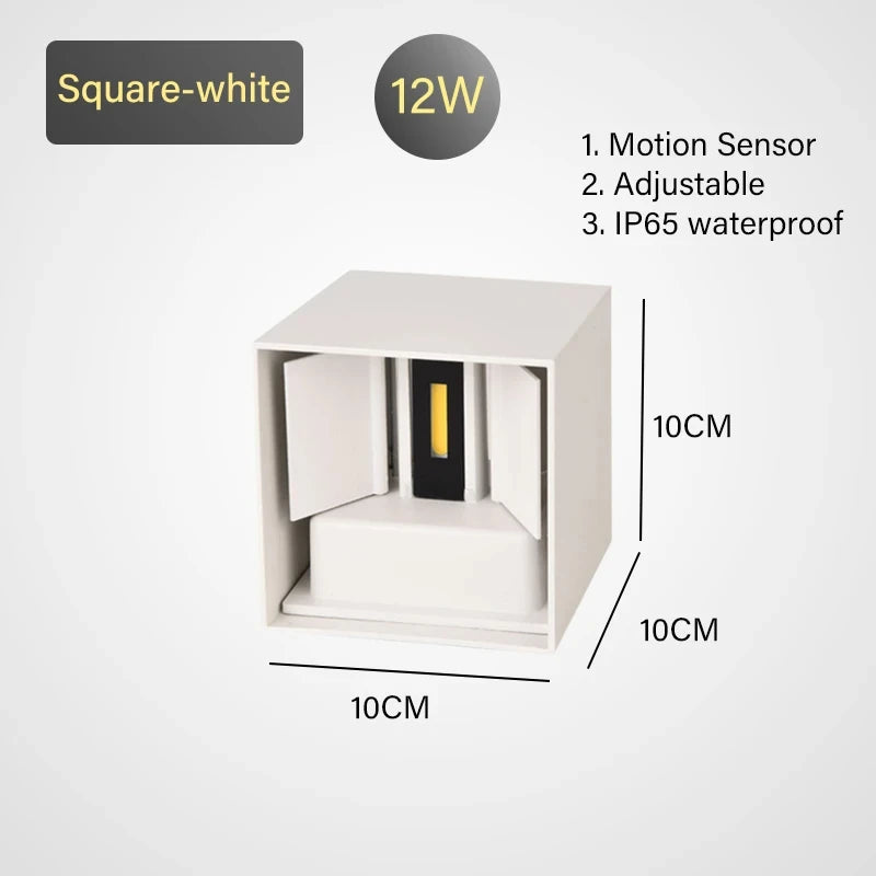 TRAZOS 12W PIR Sensor LED Wall Light Outdoor Waterproof IP65 Porch Garden Wall Lamp Indoor Bedroom Bedside Decoration Lighting Qme Warm white White-12W