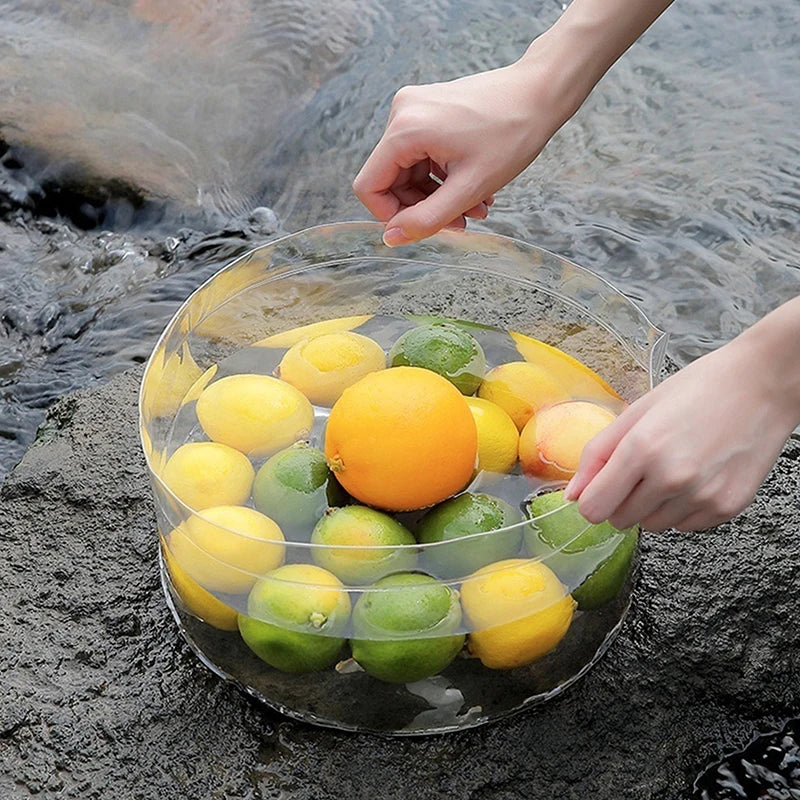 Foldable Transparent Bucket Picnic Fruit Basket Portable Clear Water Qme