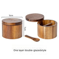 A Acacia wood salt jar, solid wood seasoning box, wooden pepper box, kitchen seasoning bottle, salt box, storage seasoning jar Qme One layer DoubleGrid