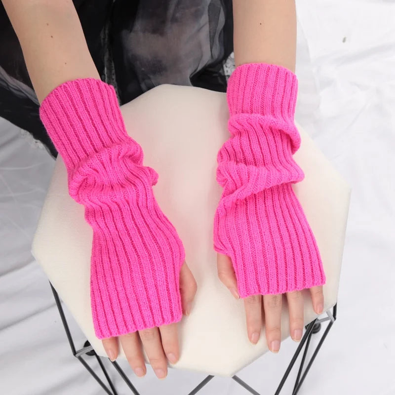 Women Long Fingerless Gloves Fashion Winter Warmer Mitten Arm Sleeve Qme