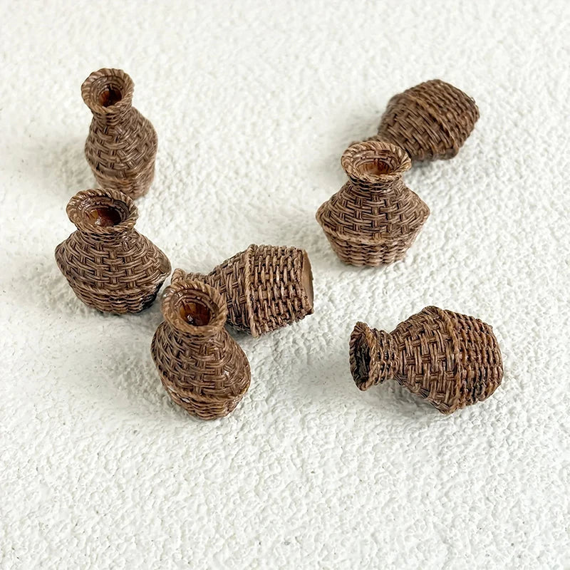 Miniature Woven Basket Model House Accessories Willow Crafts Furniture Qme