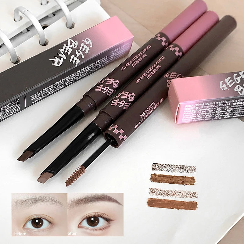 2-in-1 Brow Pencil & Eyebrow Dye Dual Ended Eyebrow Makeup with Pencil and Mascara Natural Look Waterproof Long Lasting Brow Kit Qme