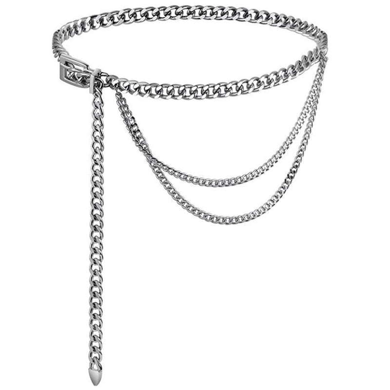Multi Layer Metal Chain Belts Women Waistbands Long Tassel Waist Qme Silver