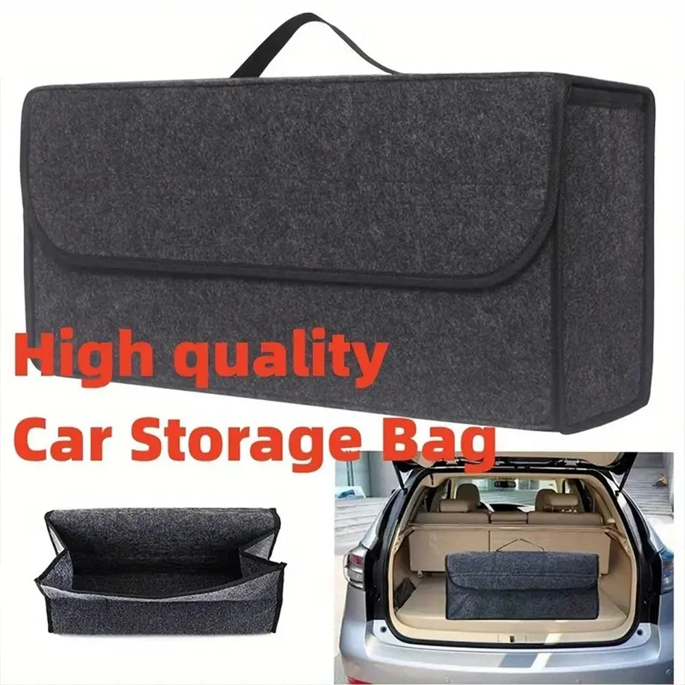 Foldable Car Trunk Organizer Bag Felt & Non-Woven Multi-Purpose Storage Pouch for Vehicle Rear Collapsible Cargo Bin Qme