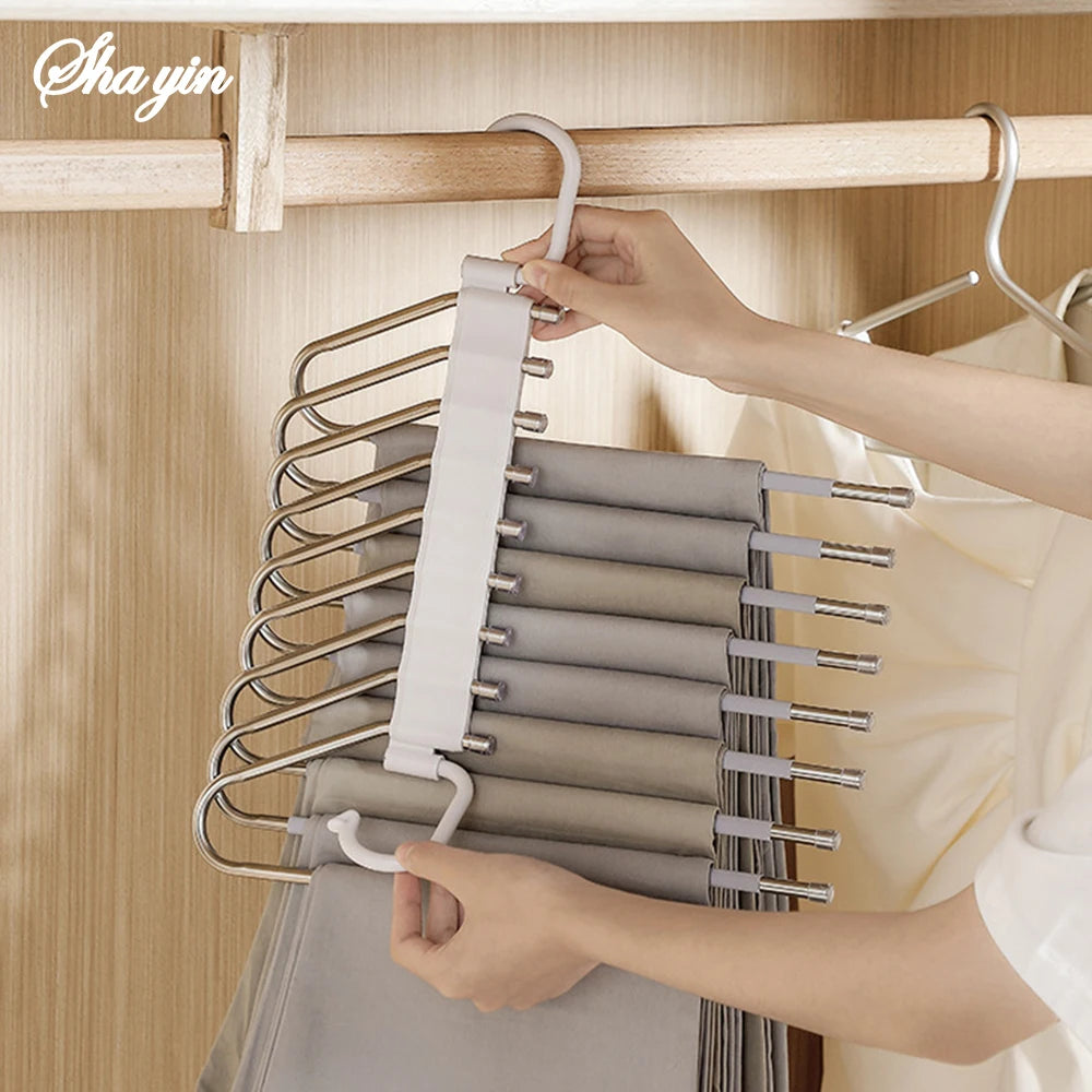 Stainless Steel Multi-Layer Hanging Rack For Home Use - Multi-Functional Folding Wardrobe - Pants Storage Rack Organizer Qme