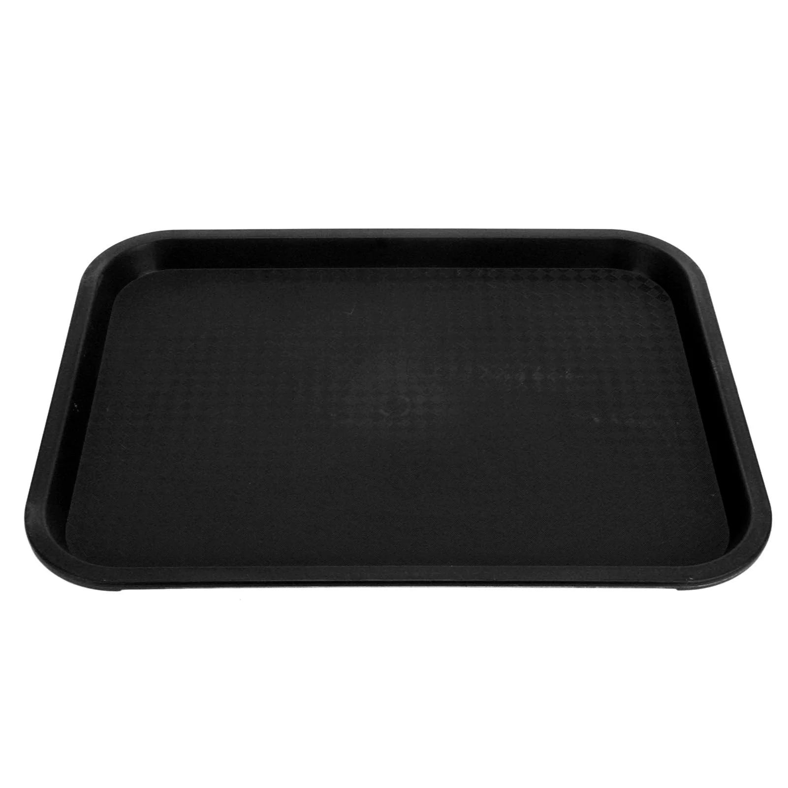 PP Fast Food Tray Rectangular Serving Tray Non Slip Thick Plastic Food Service Tray for Restaurant Cafe Canteen Kitchen Qme black