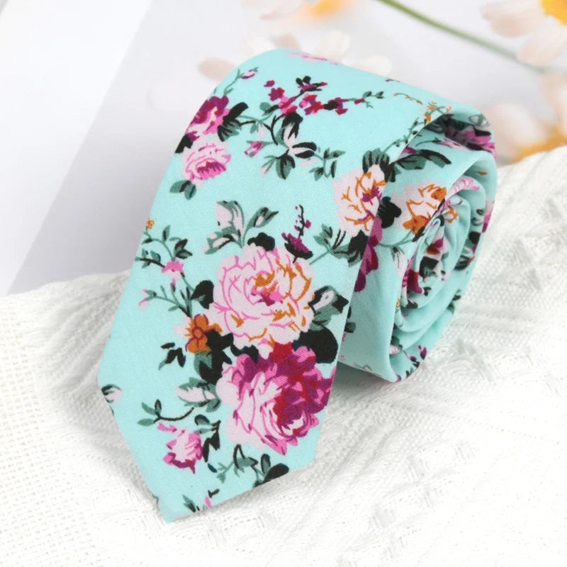 100 Cotton Floral Ties Men Women Elegant Flower Printed Necktie Dress Qme Turquoise