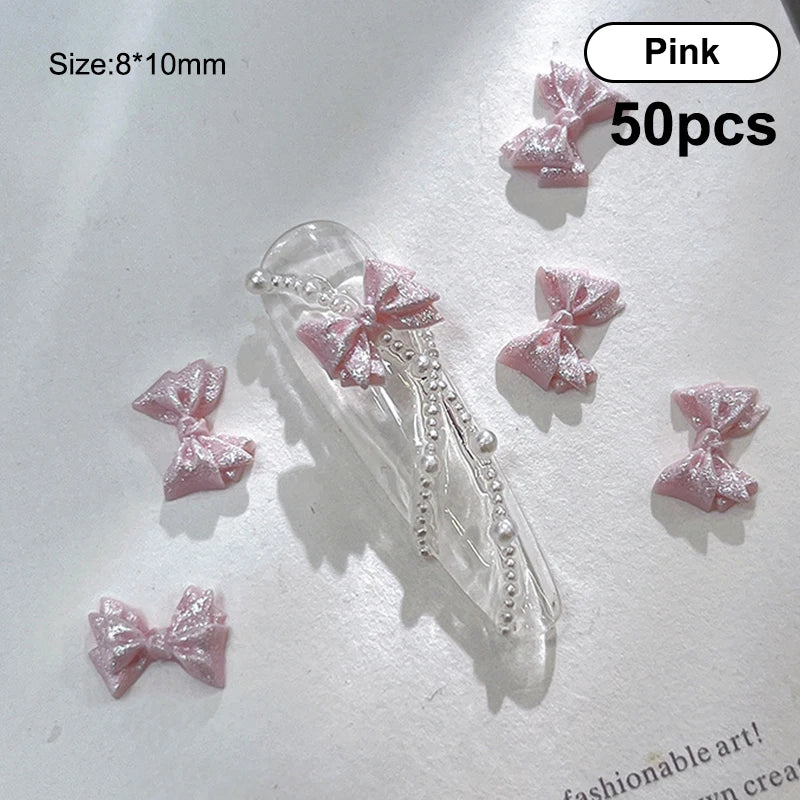 DIY Craft Supplies Pearlescent 3D Nail Art Bow Charm Nails Decoration Qme Pink