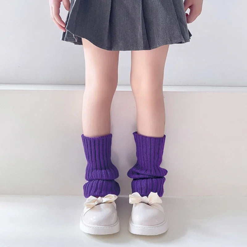 Sweet Girls Candy Color Korean Kids Leg Warmers Knitted Foot Cover Children Solid Autumn Winter Elastic Versatile Elephant Socks Qme A05 28cm or 11.02inch