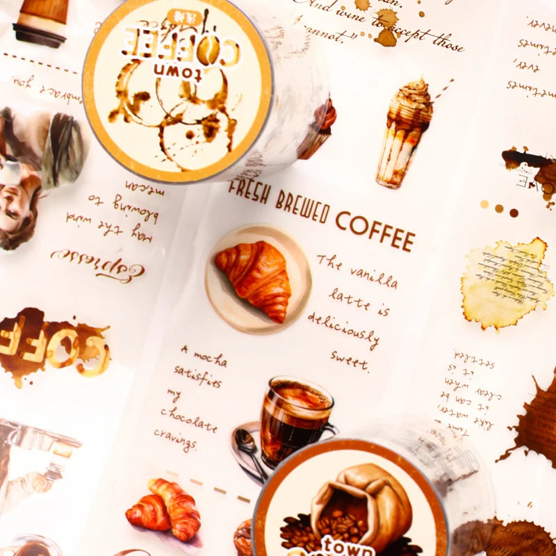 Vintage Coffee Themed PET Washi Tape, Aesthetic Decor for Junk Journals, Notebooks & DIY Art Crafts Qme