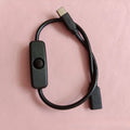 3PCS Raspberry Pi 4A High Current USB Cable with 501 Button Switch Type-C Male to Female Extension Power Cord Qme Black