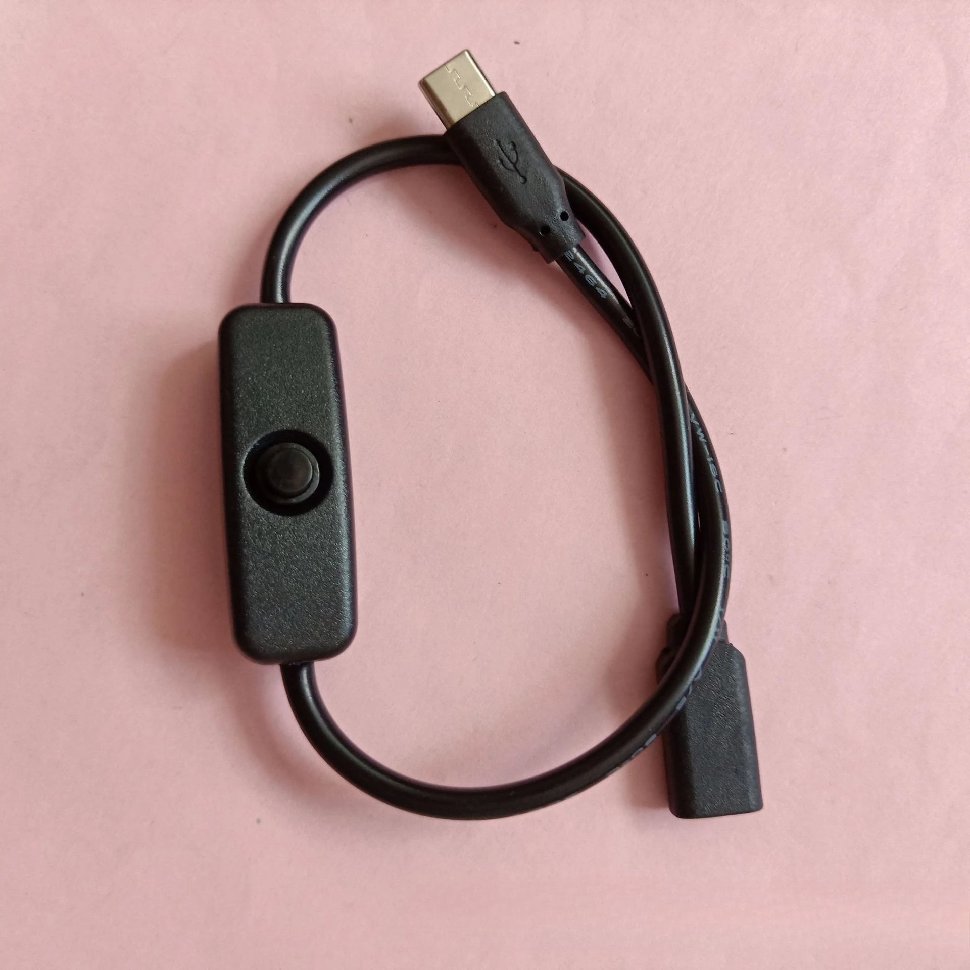 3PCS Raspberry Pi 4A High Current USB Cable with 501 Button Switch Type-C Male to Female Extension Power Cord Qme Black