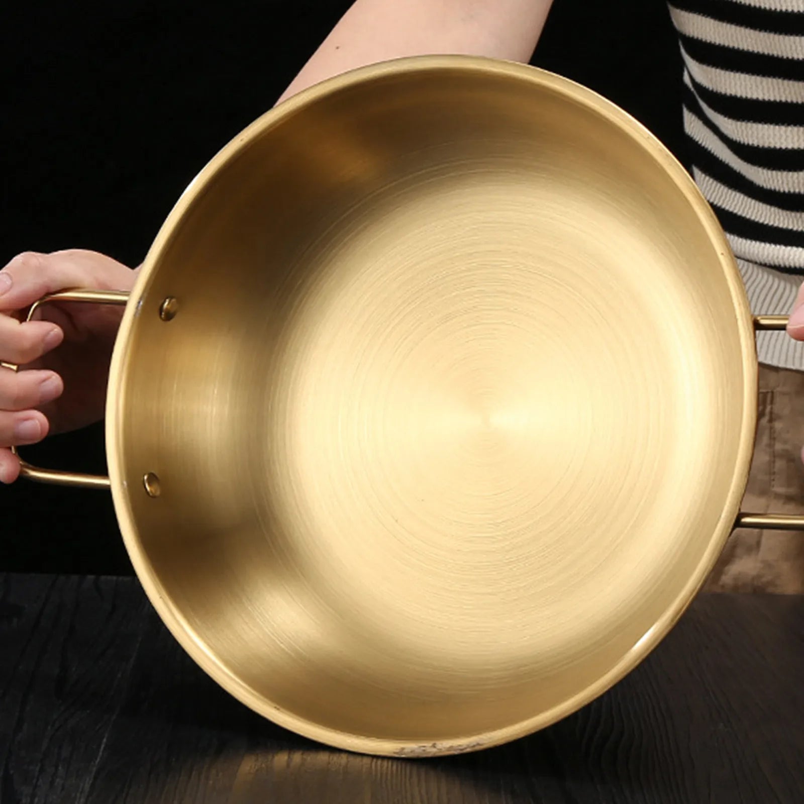 Seafood Stainless Steel Korean Style Pot Double Ear Soup Instant Noodles Gold Thick Durable Reinforced Bottomed Dry Pot Qme
