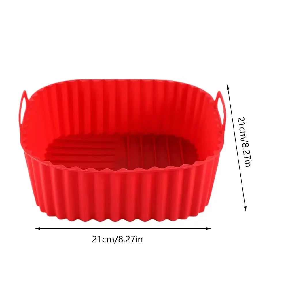 Square Reusable Silicone Air Fryer Liners Non-stick Heat Resistant Baking Liner for 4-7QT Home Kitchen Cooking & Baking Supplies Qme 21-Red