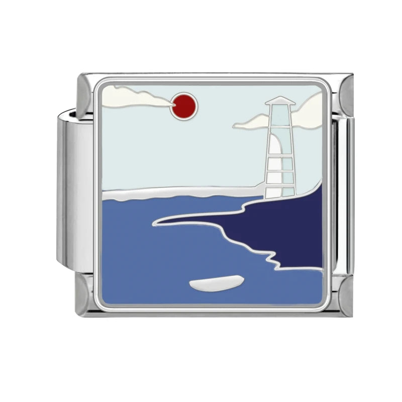 Colored Glaze Star Sun Starfish Ocean Italian Charm Stainless Steel