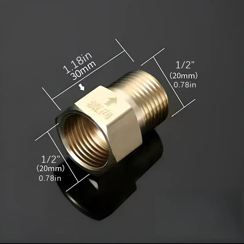 Yellow copper check valve G1/2 internal thread to G1/2 external thread anti backflow one-way toilet plug - suitable for bathroom Qme