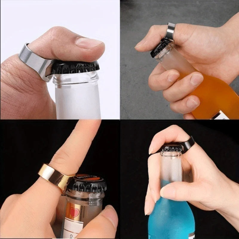 Beer Bottle Opener Rings, Stainless Steel Bottle Opener Beer Opener Ring Finger Ring Beer Bottle Opener for Party Supplies ﻿ Qme