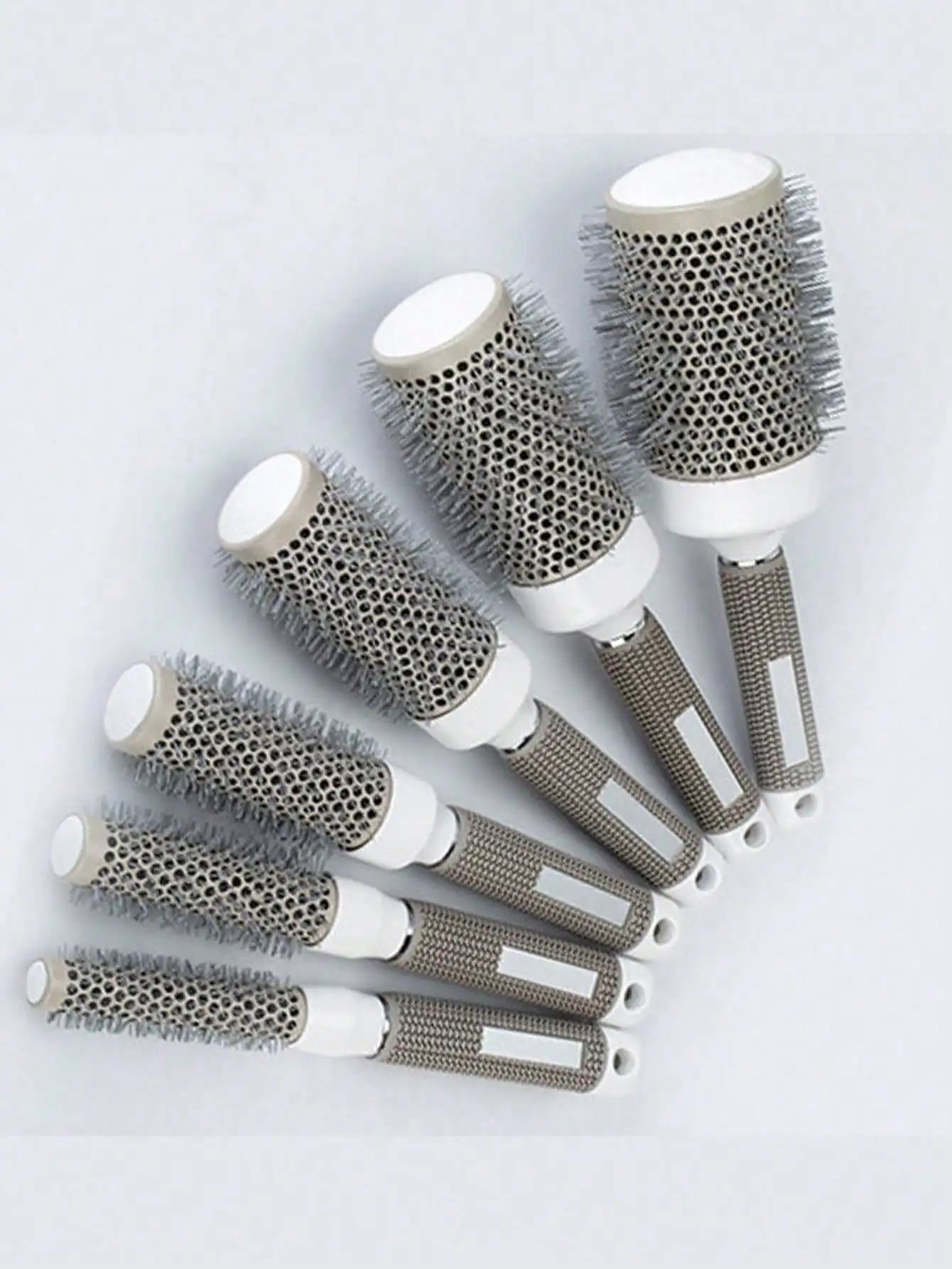Grey White Barrel Styling Hair Brush Ceramic Aluminum Tube Comb Round Qme