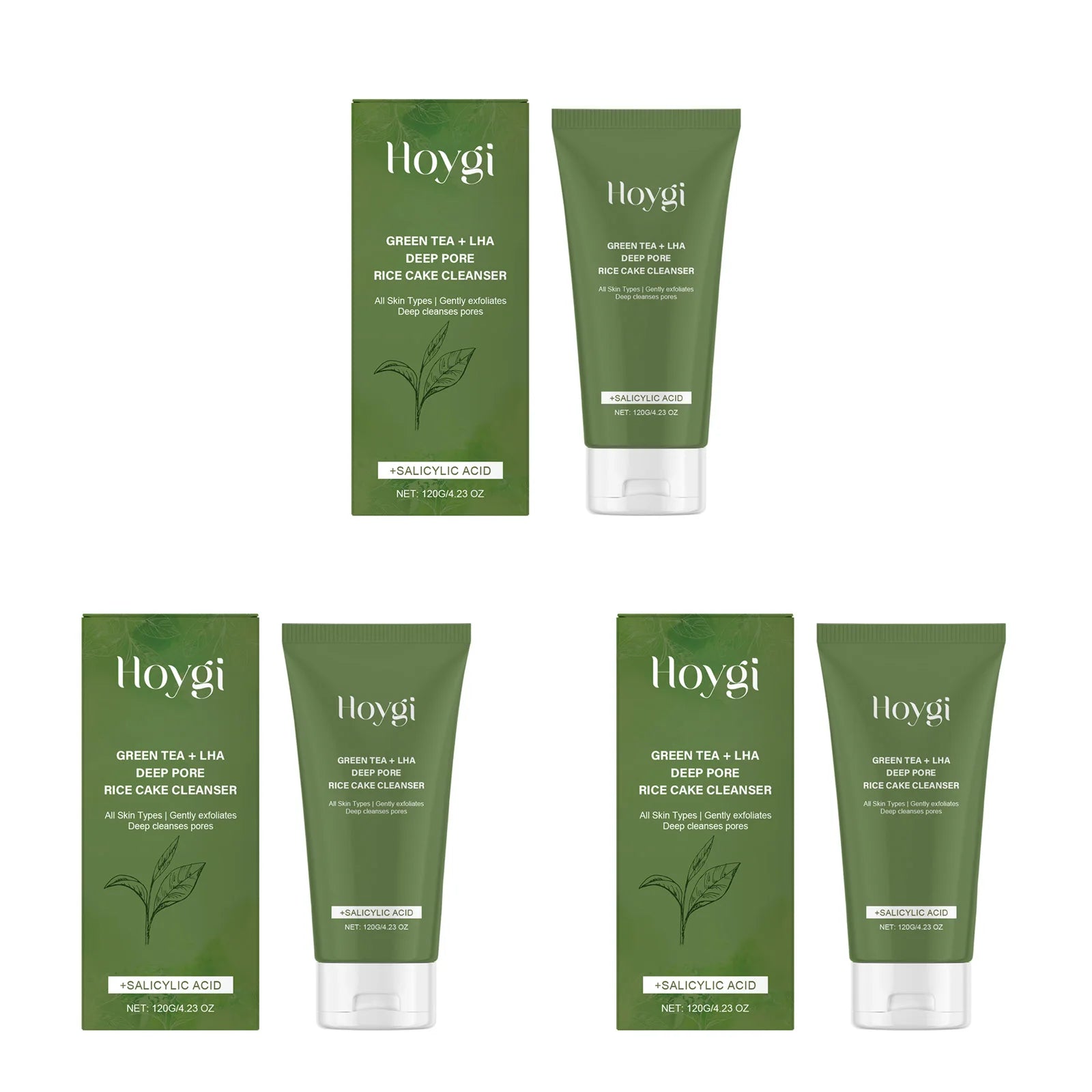 Green Tea Salicylic Acid Facial Cleanser Cleansing Pore Refining Hydrating Blackhead Removal Oil Control Non-Drying Face Wash Qme 3 x 120g Boxed