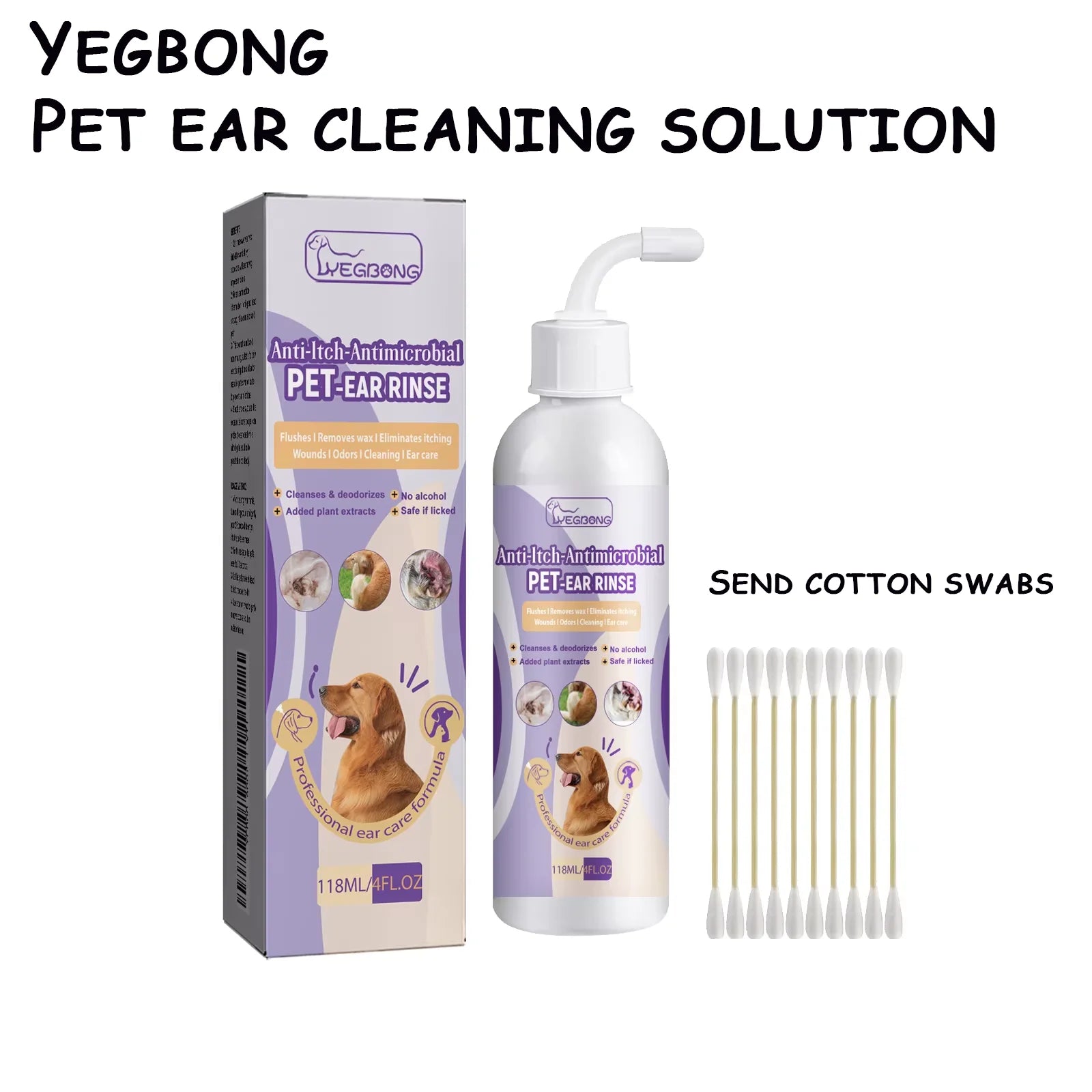 Yegbong Pet Ear Cleaner for Cats And Dogs - Natural Solution Ear Wash Drop Relief from Itching Odor Earwax Mite Killer Qme Default Title