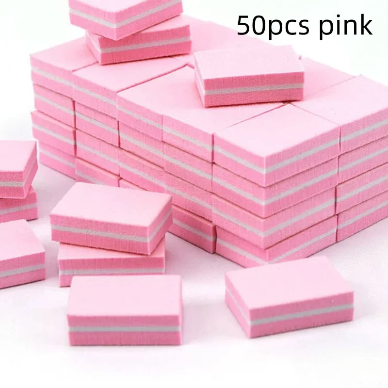 10/50/100pcs mix Double-sided Mini Nail File Blocks Colorful Sponge Nail Polish Sanding Buffer Strips Polishing Manicure Qme 50pcs pink