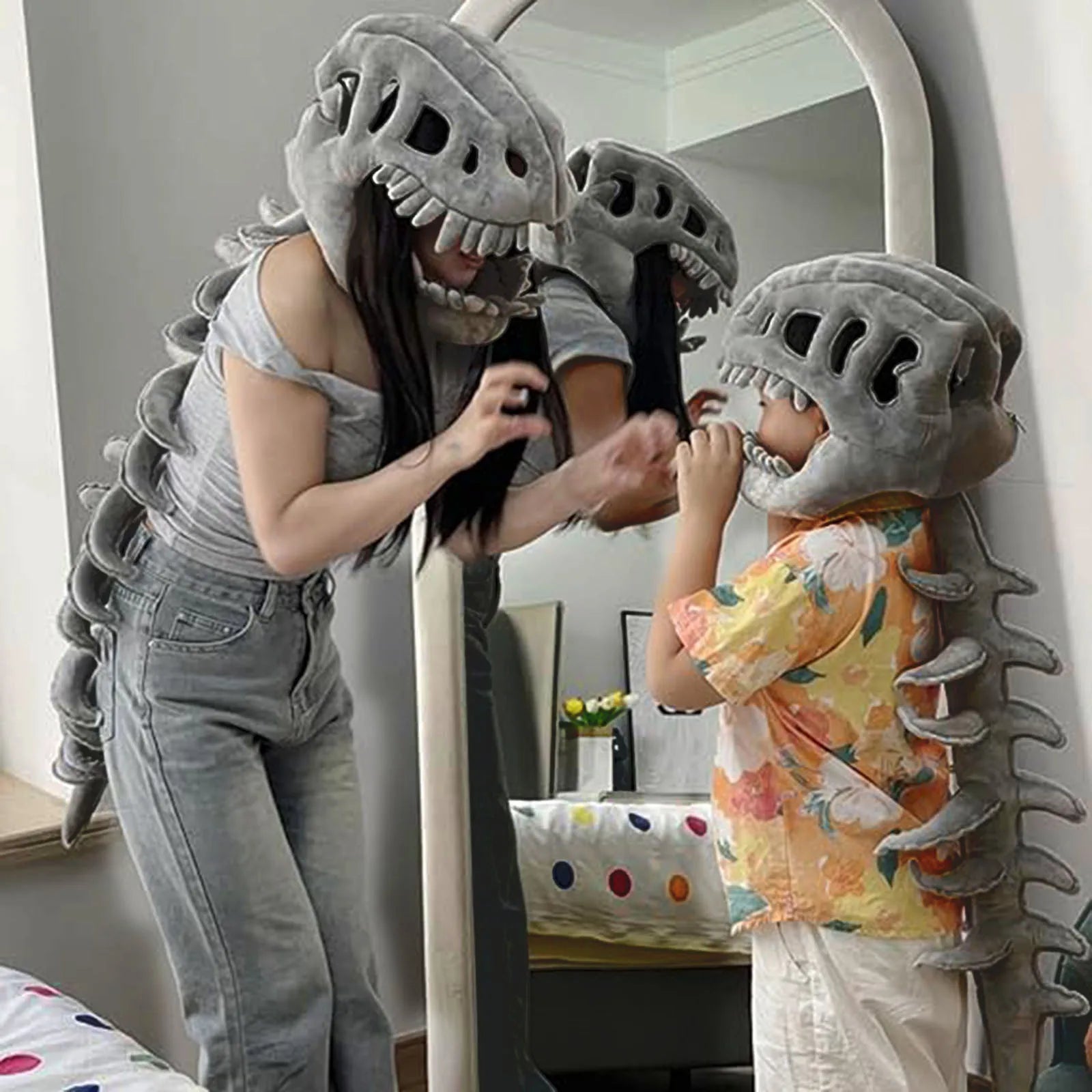 2026 New Soft Dinosaur Skeleton Costume Headpiece Children Adult Party Props Cosplay Wearable Cute Dinosaur Suit Christmas Gift Qme