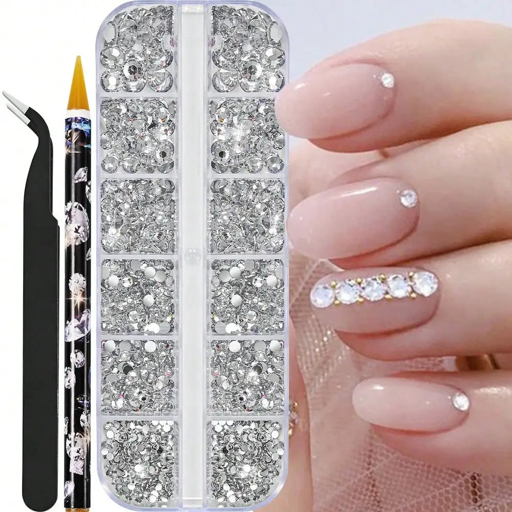 Multi-size AB Crystal Nail Rhinestones Flat Bottom Clear Diamond Gems Qme 3