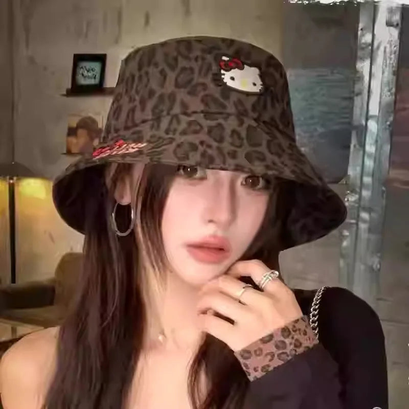 Hello Kitty Kuromi Hats Fisherman's Hats Baseball Caps New Face-Slimming Bucket Hats Leopard-Print Baseball Caps Qme