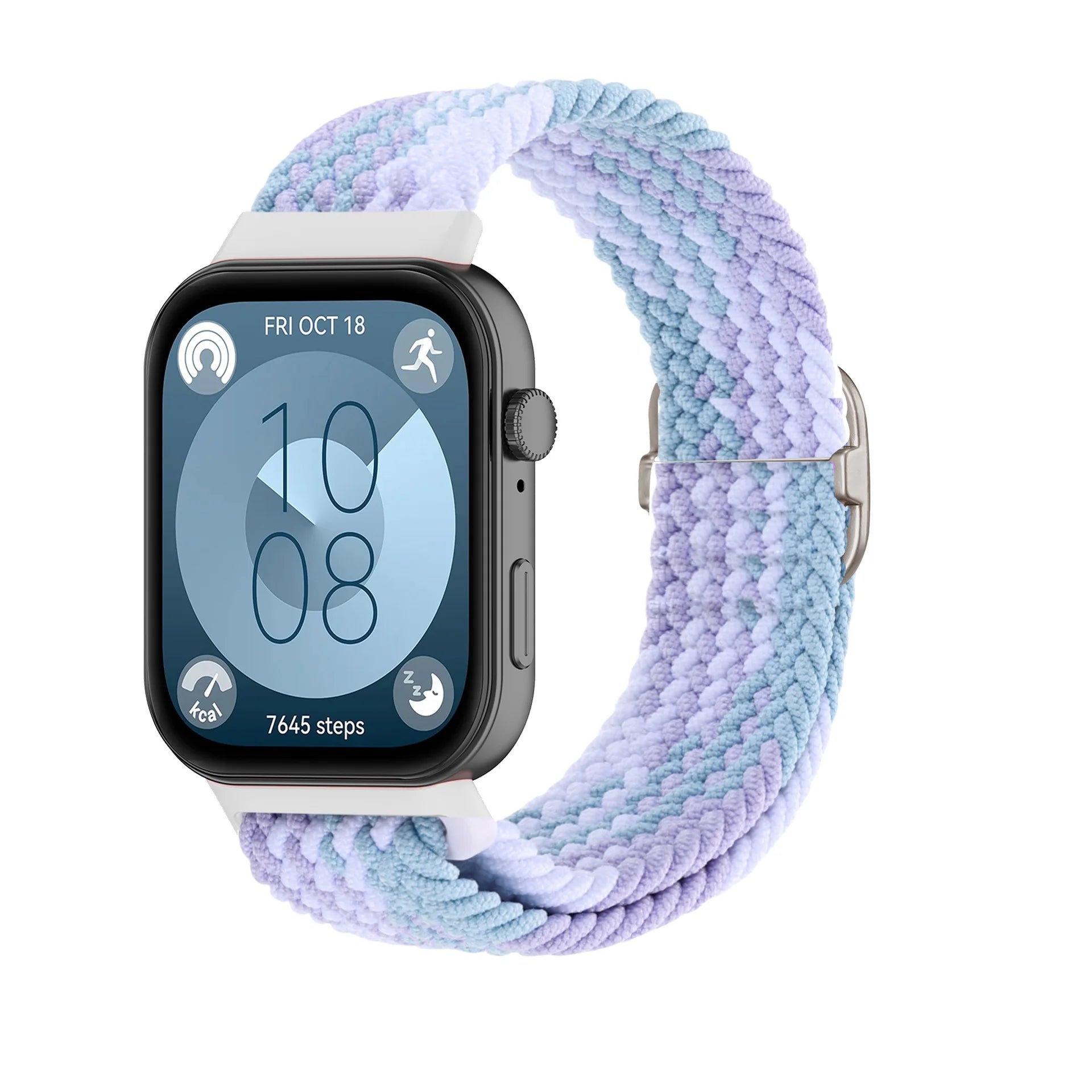 A Adjustable Comfort Nylon Woven Watch Strap with Stylish Metal Buckle Breathable Replacement Band for Huawei Smartwatch Qme Violet white