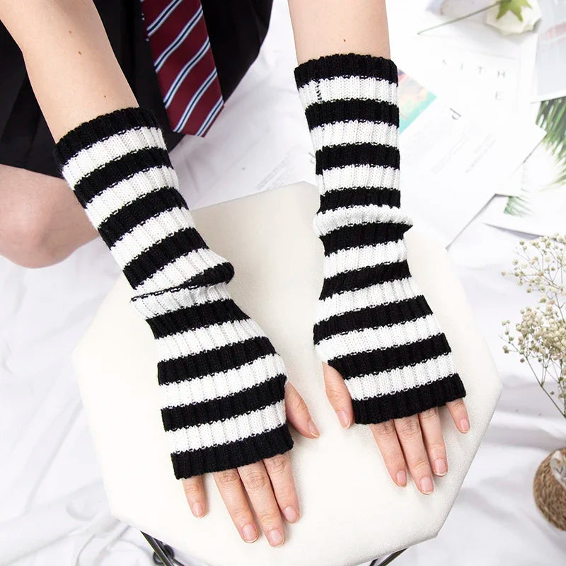 Long Fingerless Gloves Women Lolita Kawaii Cosplay Mitten Winter Qme C-4 length-31cm