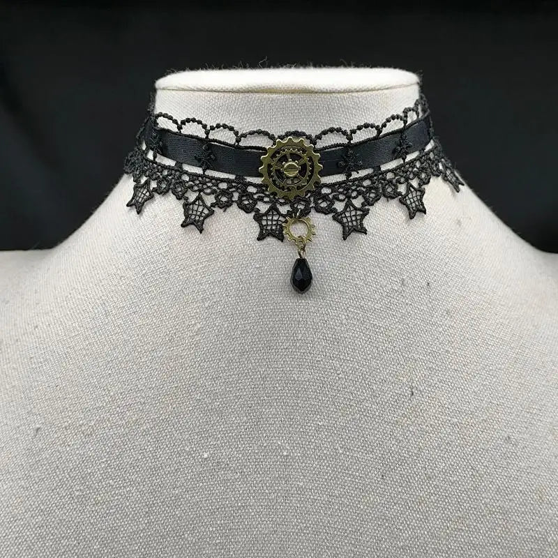 Gothic Punk Steampunk Necklace Christmas Ribbon Lace Choker Collar Necklace Qme A3