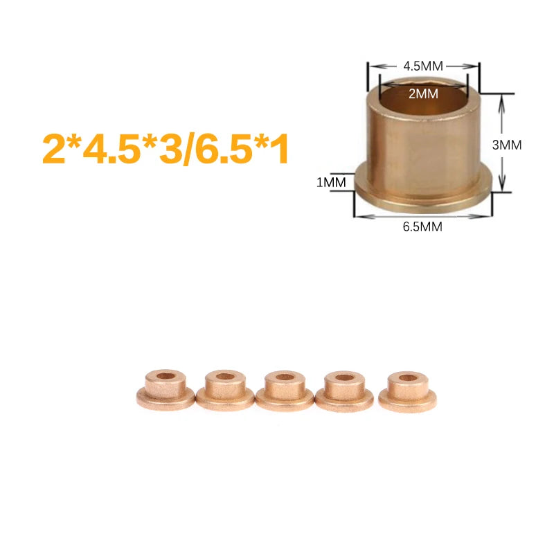 5Pcs Flanging Self-Lubricating Bearing Powder Metallurgy Oil Copper Bushing Guide Sleeve With Stepped Flange Hardware Qme 2x4.5x3