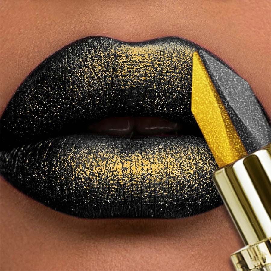 Two-tone Glitter Lipstick Non-stick Cup Matte Black&yellow Lip Eye Qme