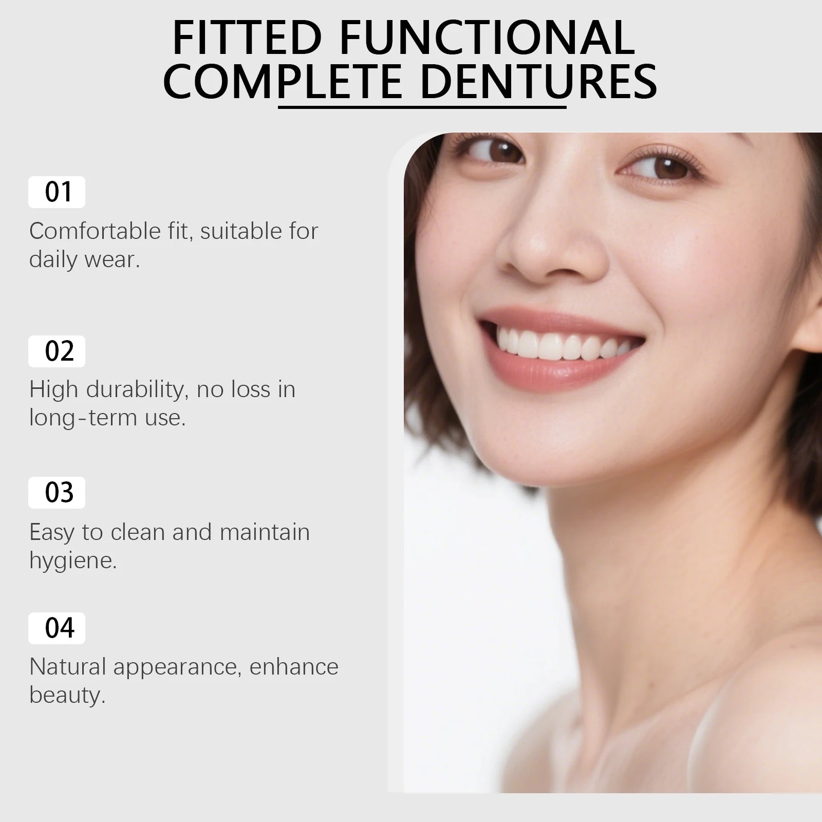 Natural Complete Dentures Temporary Repair Missing Broken Irregular Tooth Space Shrink Down Upper Lower False Teeth Full Set Qme