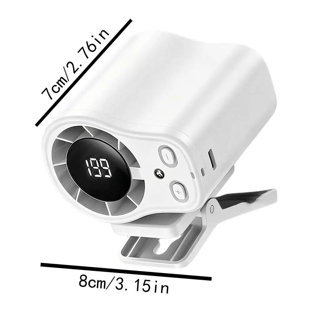 Travel Fan Clip On Low Noise LED Display Waist Clip Fan for Cycling Traveling Fishing Camping Beach Road Trip Jobsite Men Women Qme White