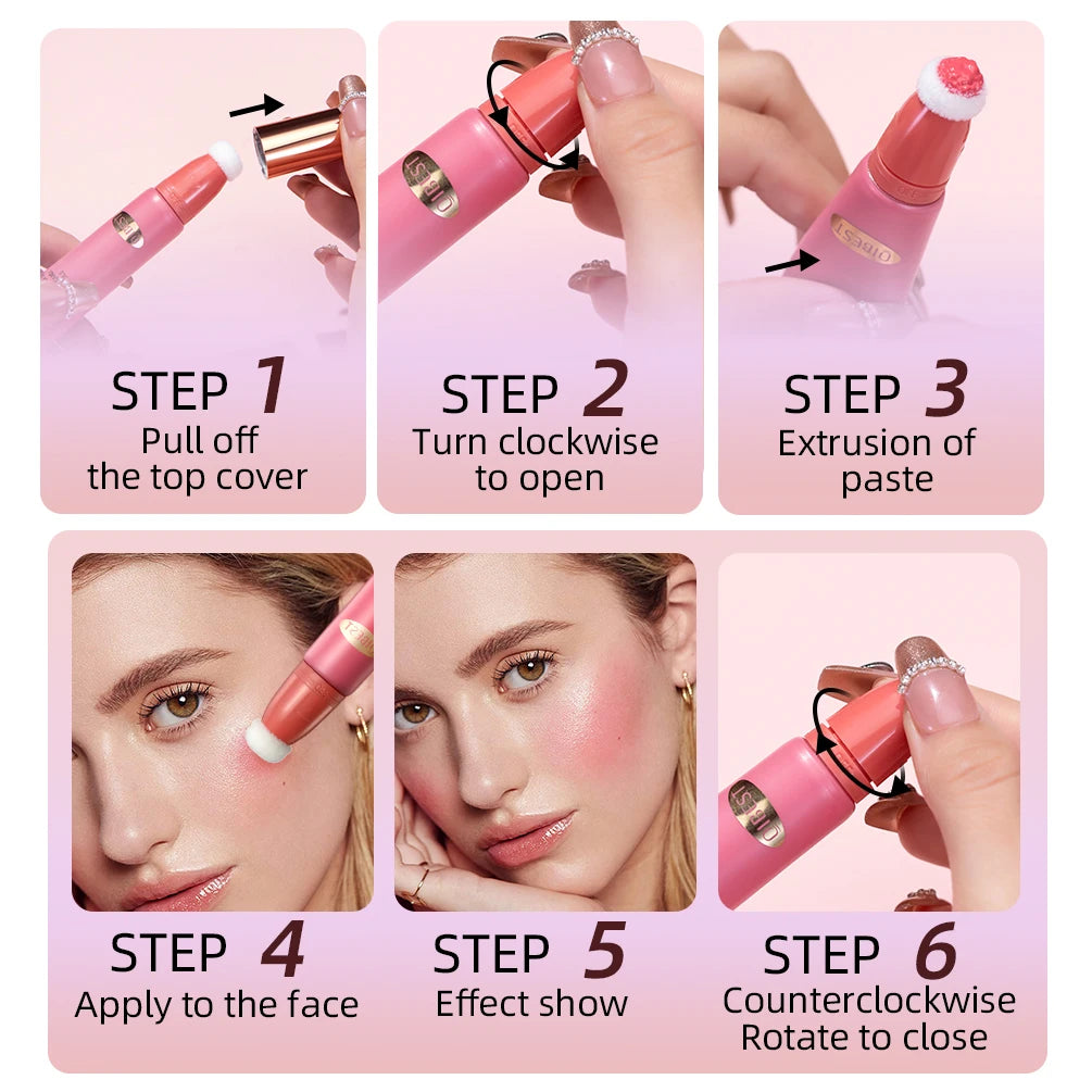 QIBEST Face Liquid Blush Eyeshadow Cheeks Makeup With Cushion Applicator Lightweight Soft Maquiagem Waterproof Smooth CreamBlush Qme