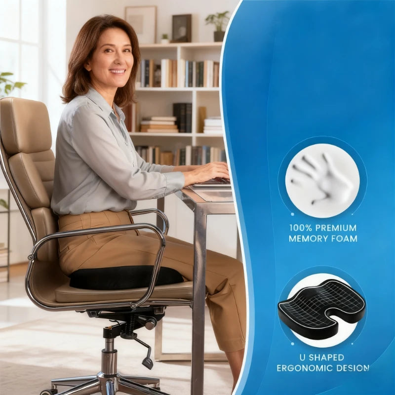Office Chair Seat Back Cushion Memory Foam-like Support Removable Qme