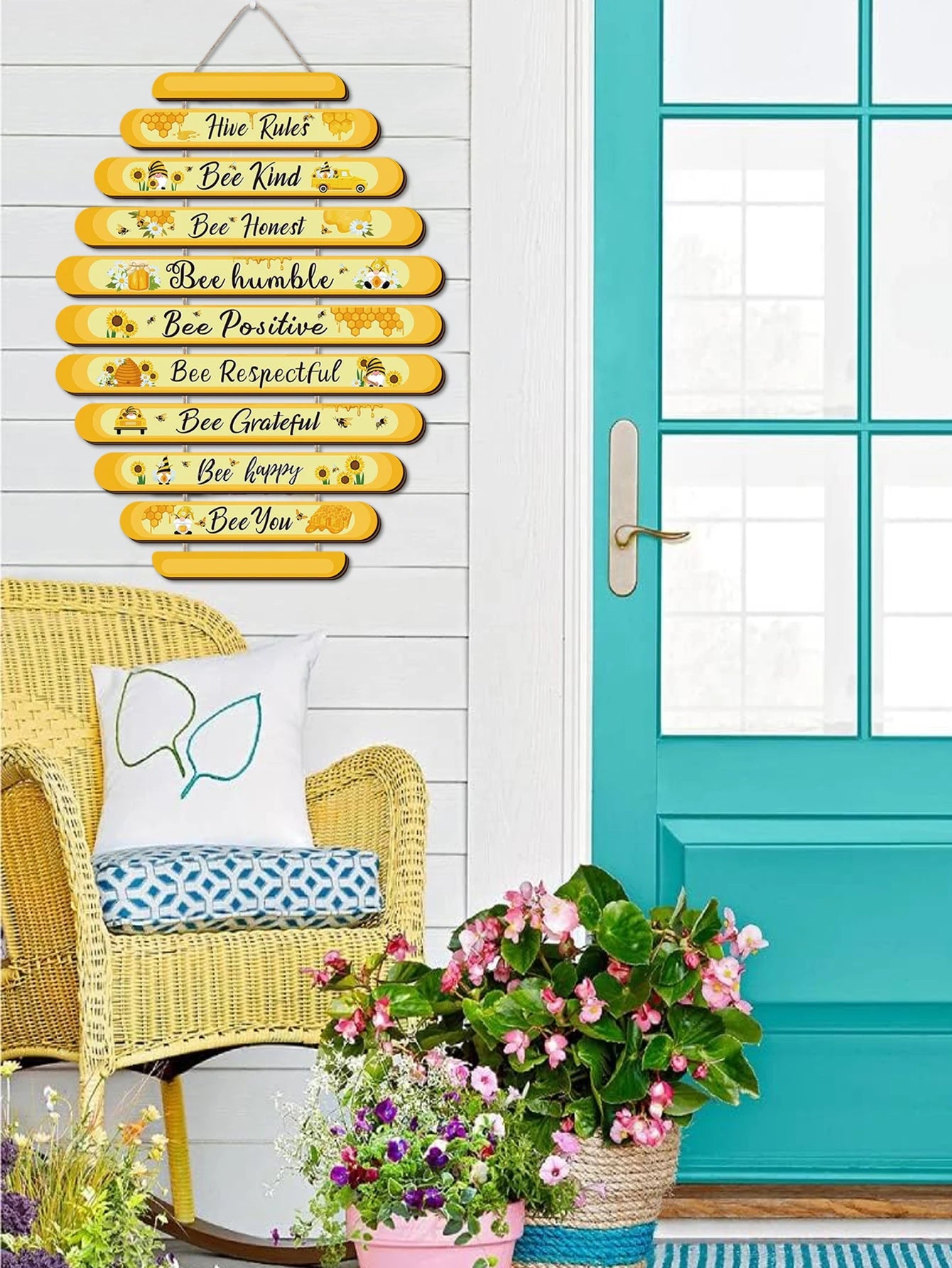 1pc 8*8inch Bee Logo Beehive Rules Bee Wall Decor Plaque Bee Gift Bumblebee Decoration Living Room Country Kitchen Decoration Qme
